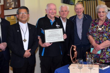 Bishop Vincent with Brendan McCann, family and Patrician Brothers friends. Image: Maureen Rose Photography.