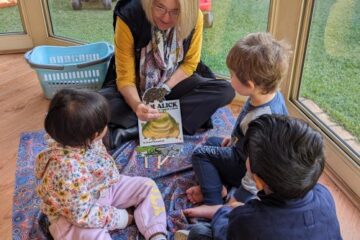 Educators talk s to children during Flying Carpet Flying Carpet play sessions. Image: Baulkham Hills Family Day Care.