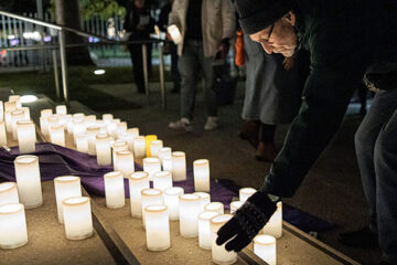 Candles placed on the steps of St Patrick’s Cathedral to commemorate lives lost during the Homelessness Week Memorial Service. Image: Alphonsus Fok/Diocese of Parramatta.