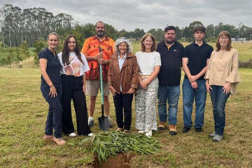 Catholic Care staff, volunteers and members of the local Aboriginal community during a repatriation ceremony of indigenous artefacts discovered by Transport for NSW at Catholic Care's Mamre House in Orchard Hills. Image: Supplied